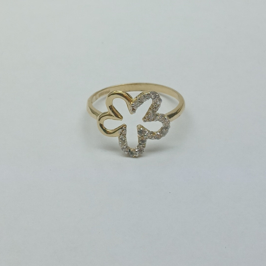 ANILLOS FIGURA FLOR CON CIRCONIA 14K TALLA 7 1.6 GR (NUEVO)