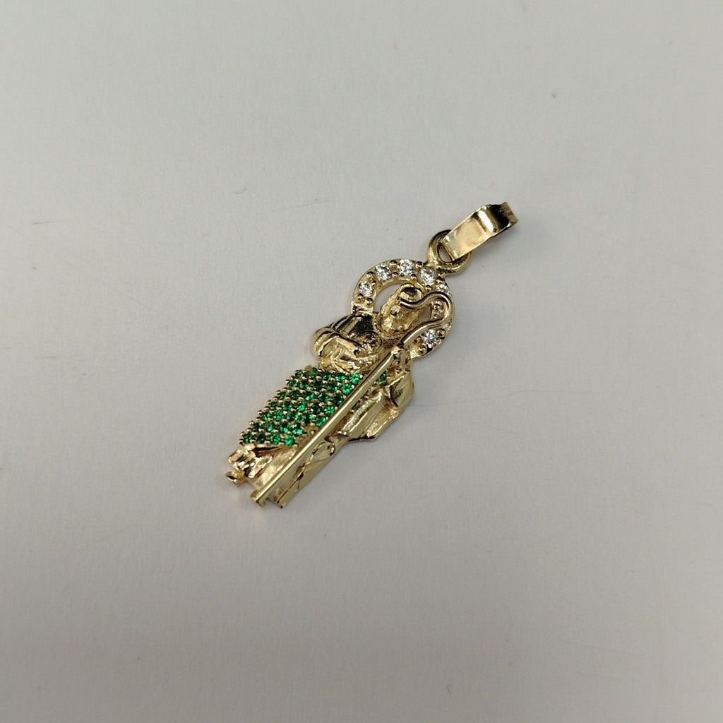 DIJE SAN JUDAS CON PIEDRAS DE COLOR 14K 1.6 GR (NUEVO)