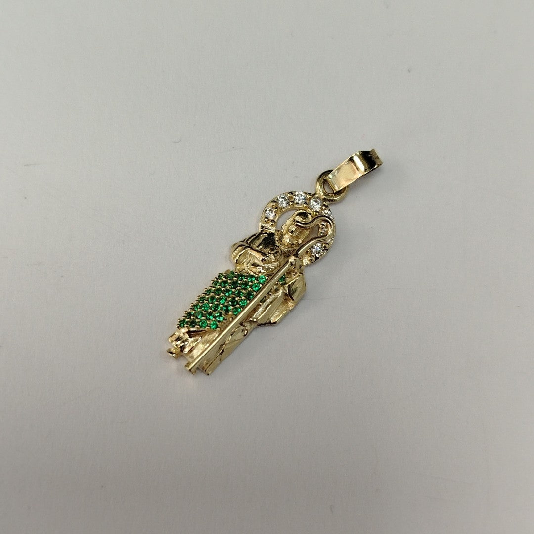 DIJE SAN JUDAS CON PIEDRAS DE COLOR 14K 1.6 GR (NUEVO)
