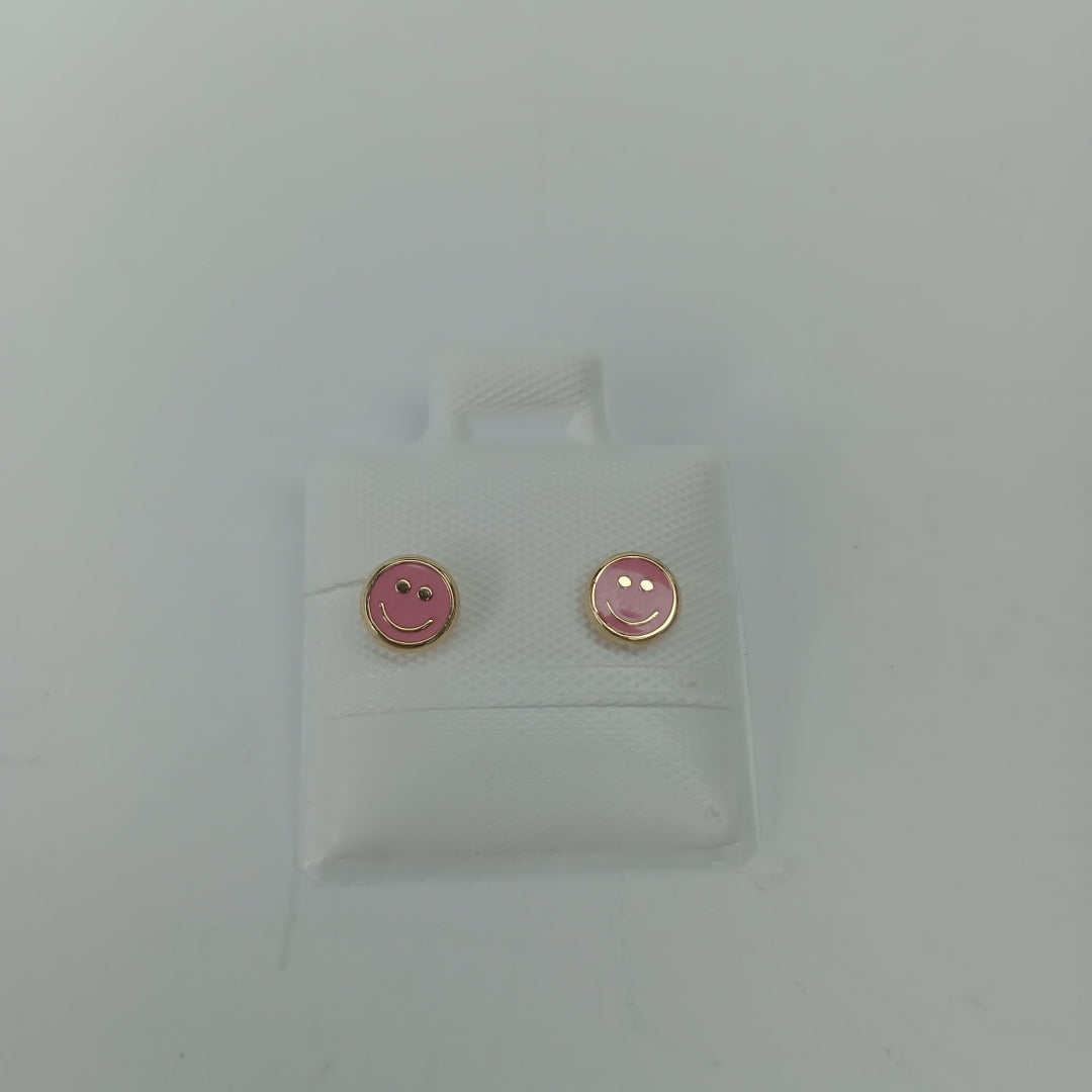 BROQUELES BROQUEL FIG SONRISA ESMALTE ROSA 14K 0.1696 GR (NUEVO)