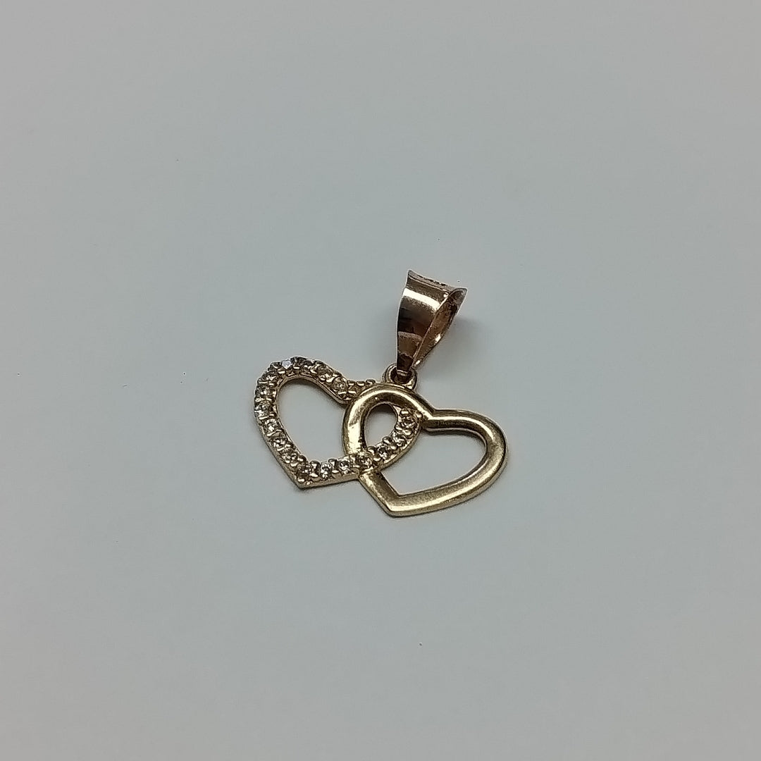 DIJE DOS CORAZONES UNIDOS C CIRCONIAS 14K 0.8 GR (NUEVO)
