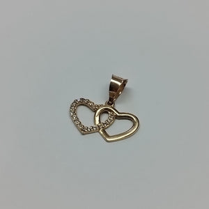 DIJE DOS CORAZONES UNIDOS C CIRCONIAS 14K 0.8 GR (NUEVO)