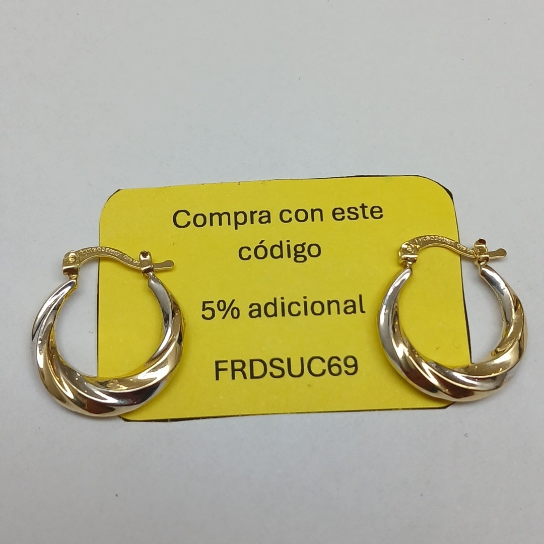 ARETES TEJIDO ARRACADA TRENZADA COMBINADA 14K 1.8 GR (NUEVO)