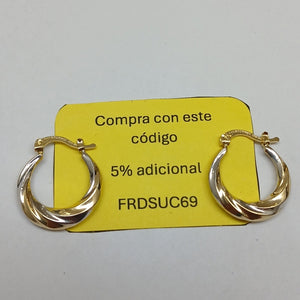 ARETES TEJIDO ARRACADA TRENZADA COMBINADA 14K 1.8 GR (NUEVO)