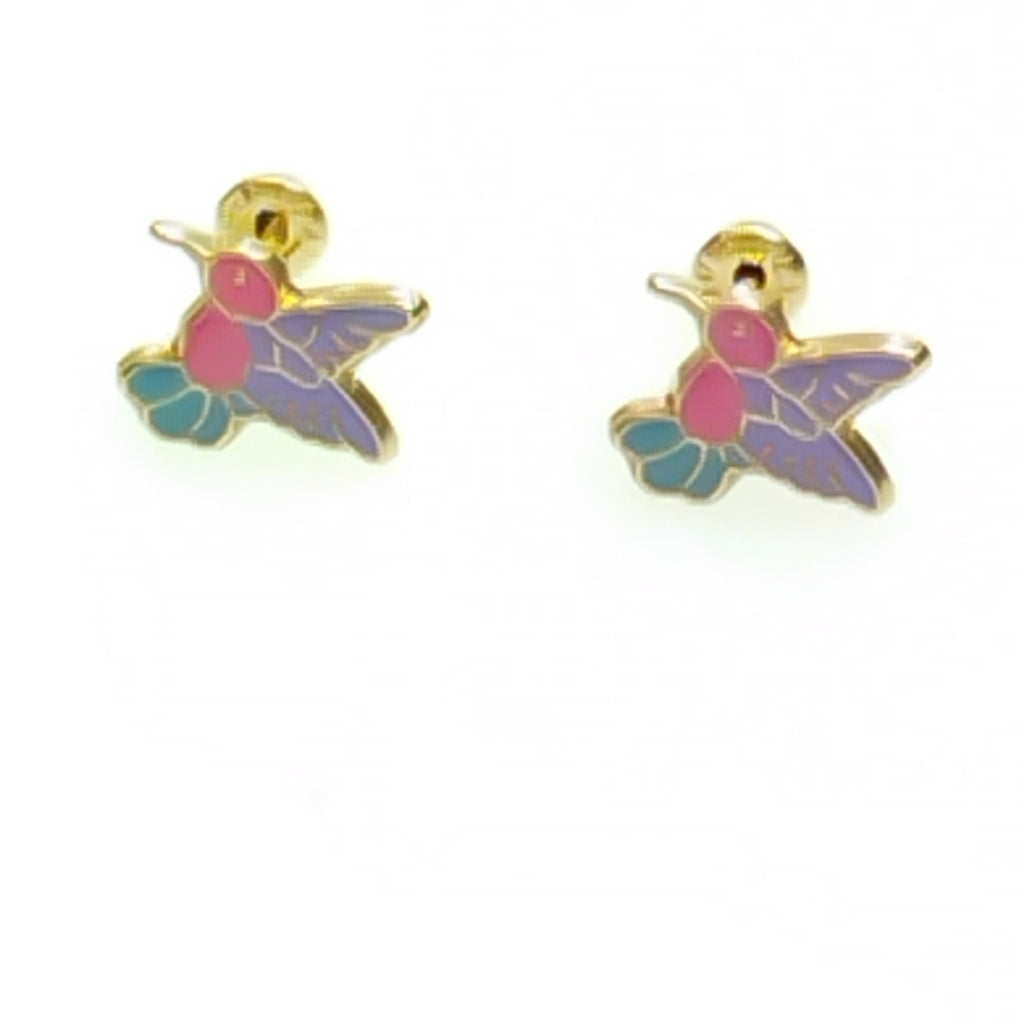 BROQUELES BROQUEL FIG COLIBRI ESMALTE ROSA 14K 0.2138 GR (NUEVO)