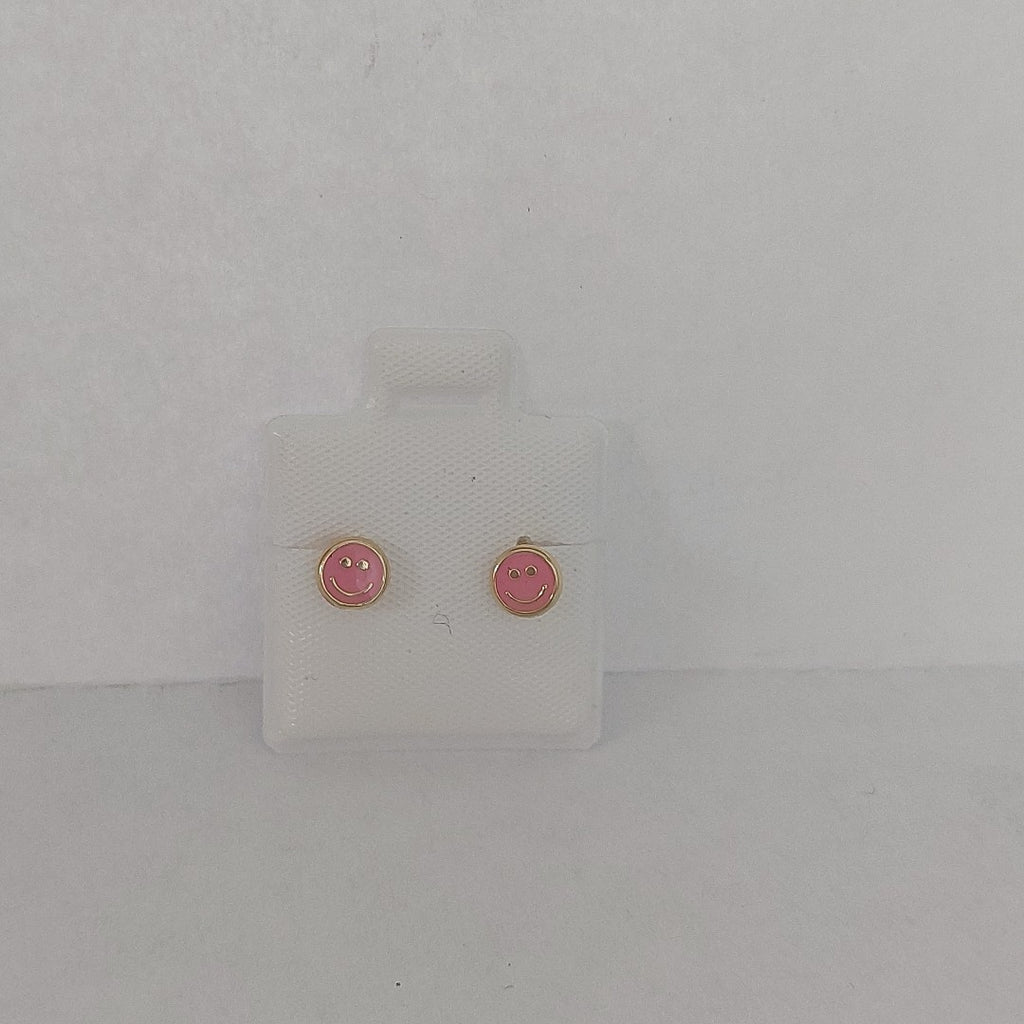 BROQUELES BROQUEL FIG SONRISA ESMALTE ROSA 14K 0.1696 GR (NUEVO)