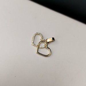 DIJE TEJIDO DOS CORAZONES CON CIRCONIAS 14K 1.5 GR (NUEVO)
