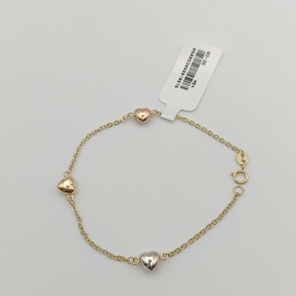 PULSERA ESP CON CORAZONES COMBINADOS 14K 18 CM 1.6 GR (NUEVO)