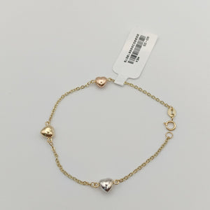 PULSERA ESP CON CORAZONES COMBINADOS 14K 18 CM 1.6 GR (NUEVO)