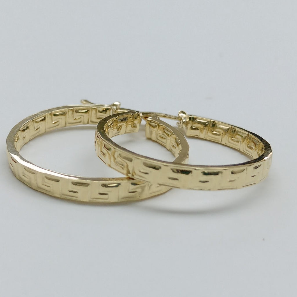 ARETES TEJIDO ARRACADA CON GRECAS 14K 2.7 GR (NUEVO)