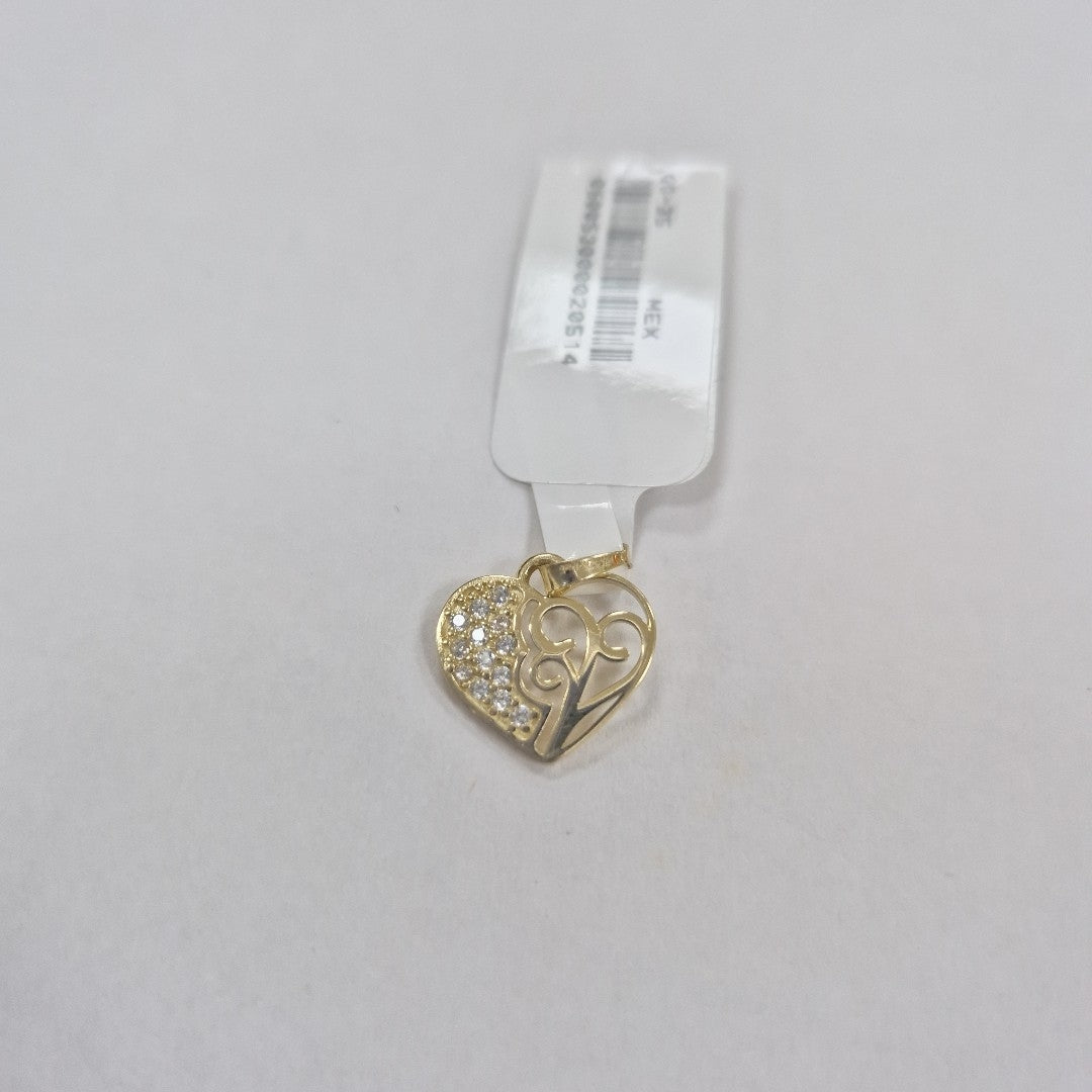 DIJE TEJIDO CORAZON CON CIRCONIAS Y ARBOL DE LA VIDA 14K 0.8 GR (NUEVO)