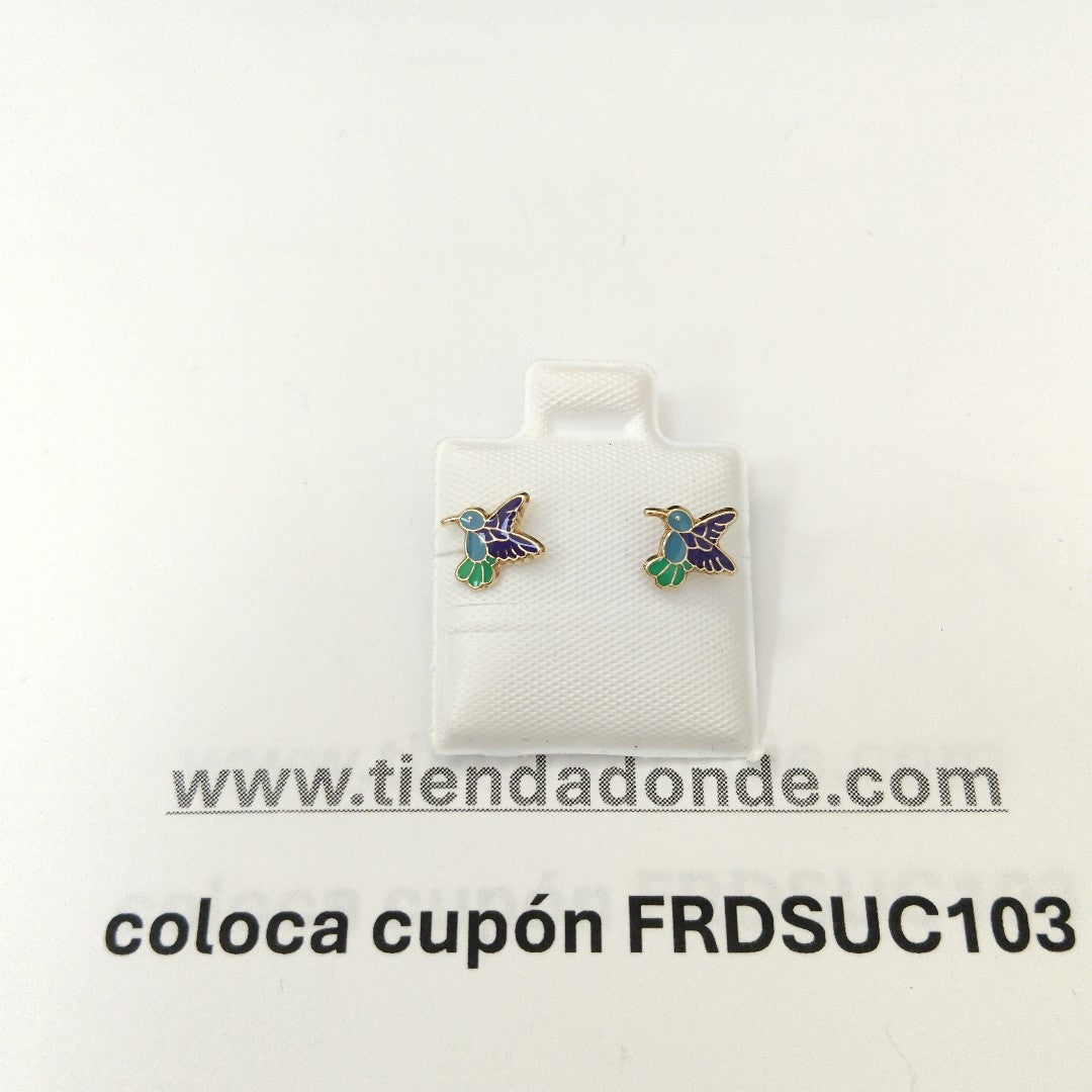 BROQUELES BROQUEL FIG COLIBRI ESMALTE AZUL 14K 0.2138 GR (NUEVO)