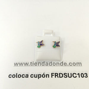 BROQUELES BROQUEL FIG COLIBRI ESMALTE AZUL 14K 0.2138 GR (NUEVO)