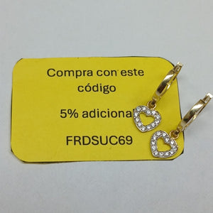 ARETES HUGGIES CON DIJE CORAZON Y CIRCONIAS 14K 2 GR (NUEVO)