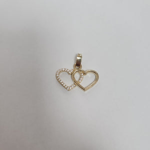 DIJE TEJIDO DOS CORAZONES CON CIRCONIAS 14K 1.4 GR (NUEVO)