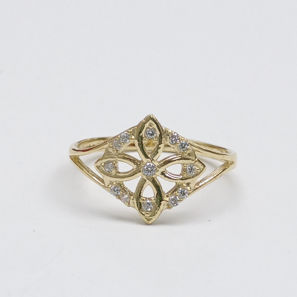 ANILLOS ANILLITO FIG NUDO DE BRUJA CON CIRCONIAS 10K TALLA 8 1.7 GR (NUEVO)