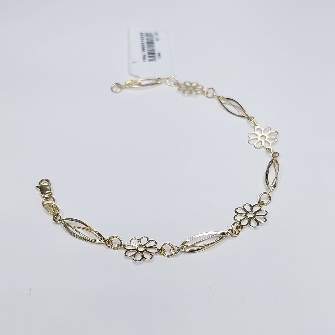 PULSERA ESPECIAL CON FLORES 14K 18 CM 2.4 GR (NUEVO)