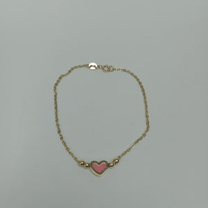 PULSERA TEJIDO ESPECIAL CON FIGURA CORAZON CON ESMALTE ROSA 14K 18 CM 2 GR (NUEVO)