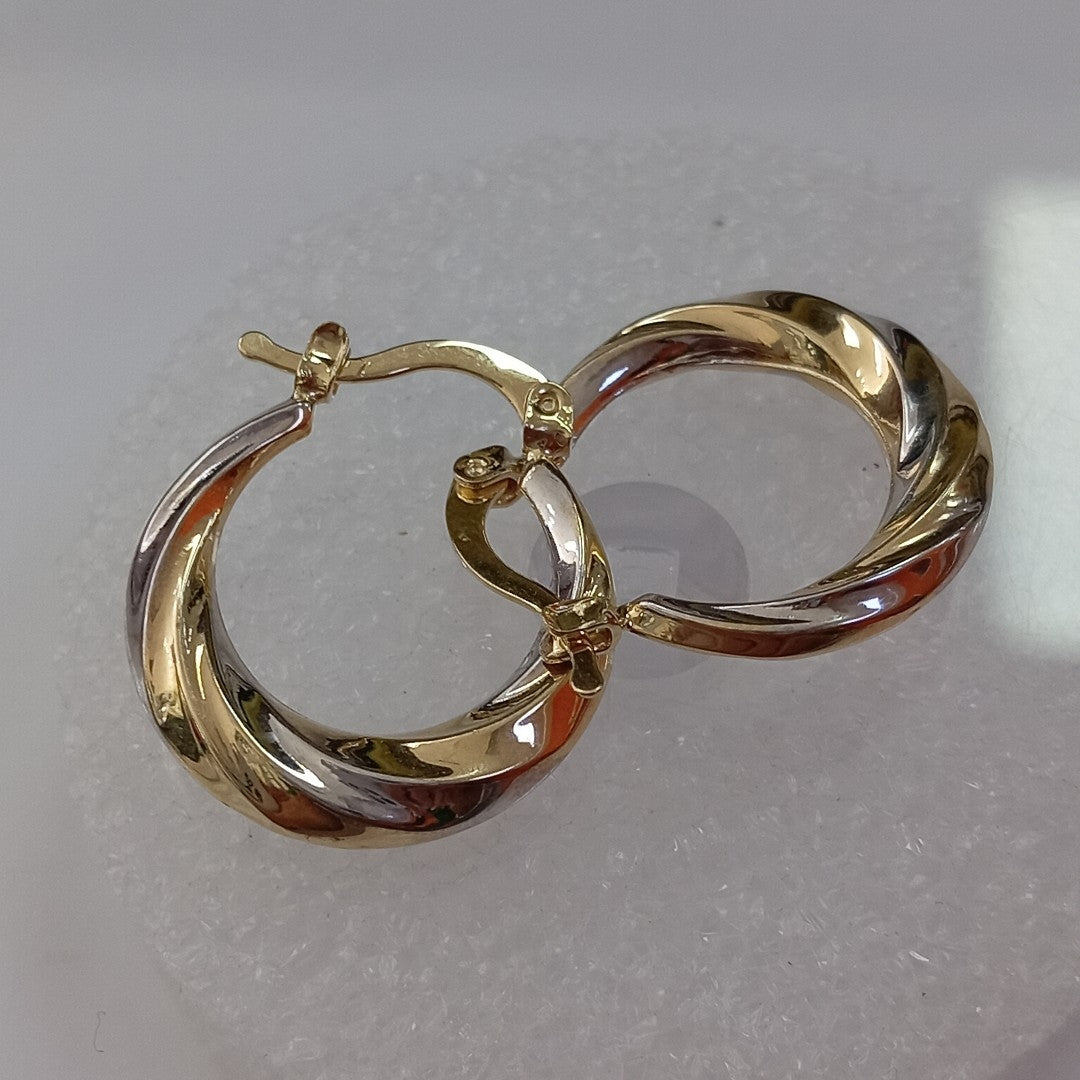 ARETES TEJIDO ARRACADA TRENZADA COMBINADA 14K 1.8 GR (NUEVO)