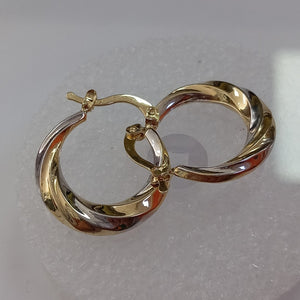 ARETES TEJIDO ARRACADA TRENZADA COMBINADA 14K 1.8 GR (NUEVO)