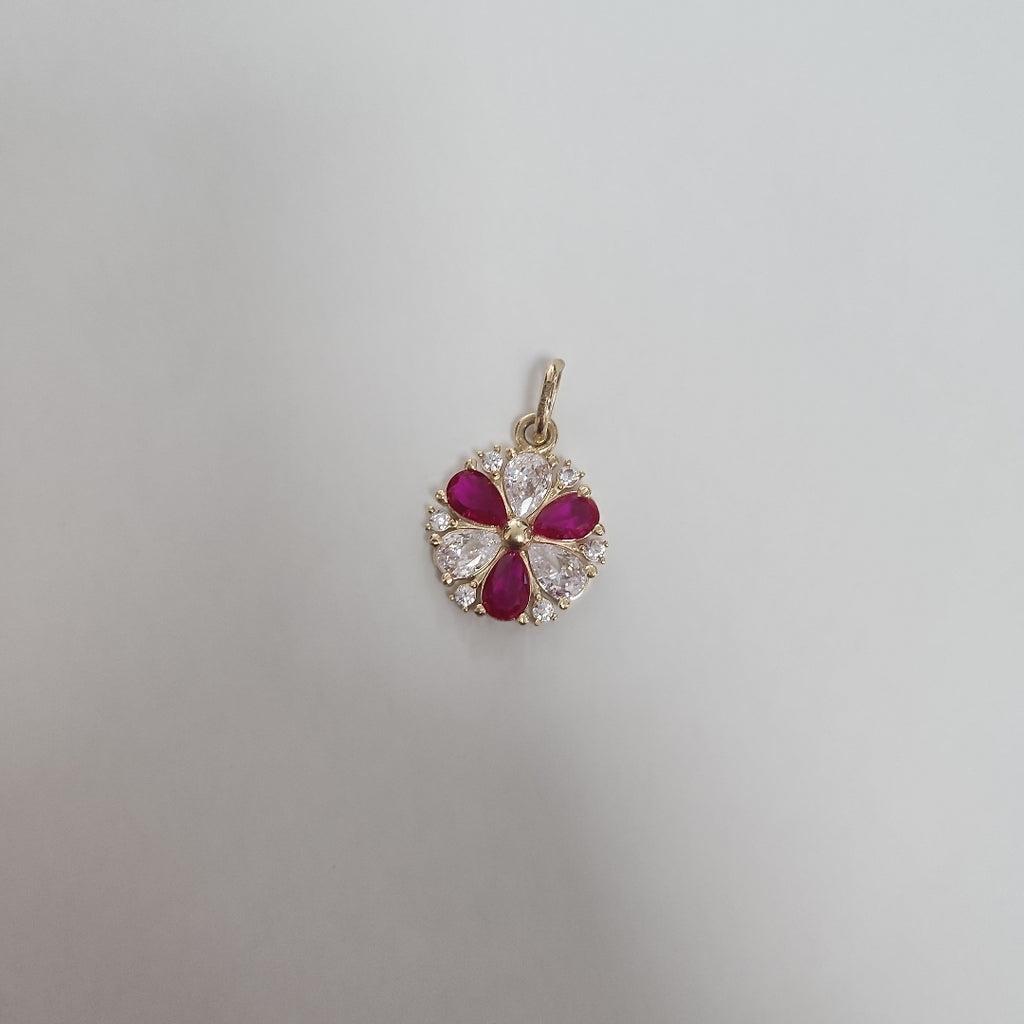 DIJE FLOR CIRCONIAS Y PIEDRAS DE COLOR 14K 2.9 GR (NUEVO)