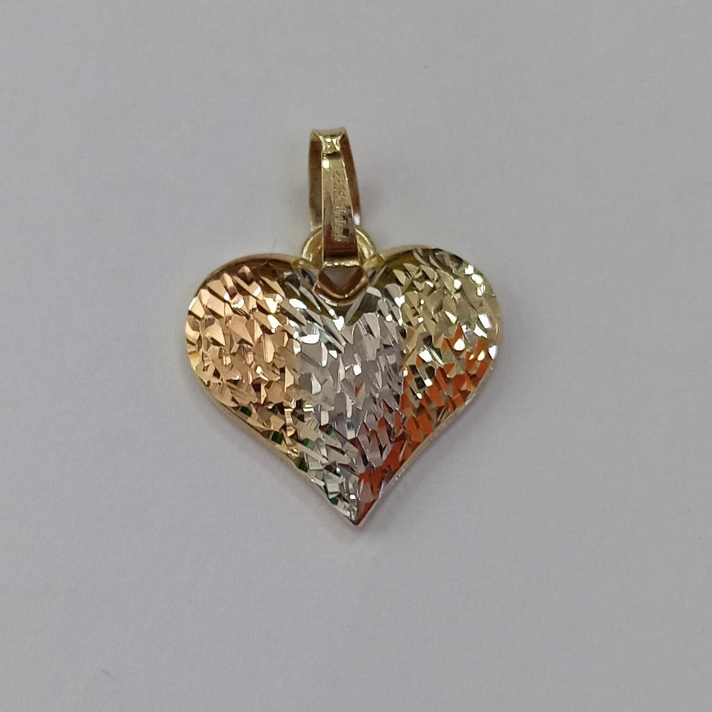 DIJE TEJIDO CORAZON LABRADO COMBINADO 14K 1.2 GR (NUEVO)