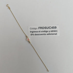 PULSERA TEJIDO ESPECIAL CON FIGURA CORAZON CON ESMALTE ROSA 14K 18 CM 1.9 GR (NUEVO)