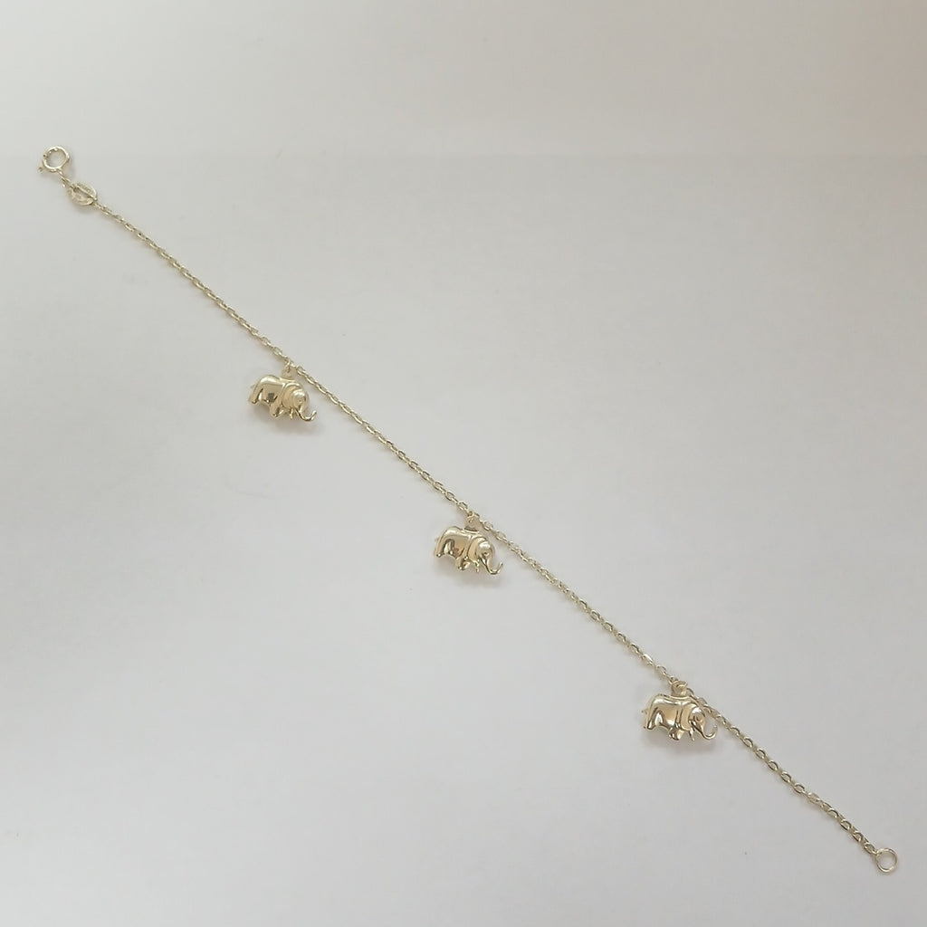 PULSERA ESPECIAL CON DIJES ELEFANTES 10K 18 CM 2.2 GR (NUEVO)