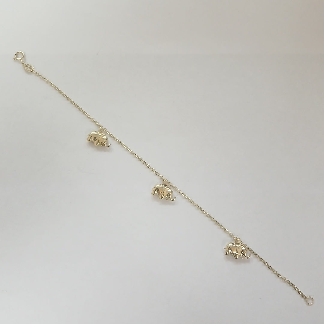 PULSERA ESPECIAL CON DIJES ELEFANTES 10K 18 CM 2.2 GR (NUEVO)