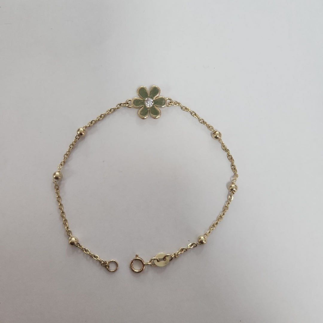 PULSERA TEJIDO ESPECIAL FLOR CON CIRCONIA 14K 18 CM 2.6 GR (NUEVO)