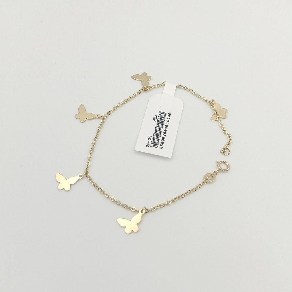 PULSERA ESPECIAL CON MARIPOSAS 14K 18 CM 2 GR (NUEVO)