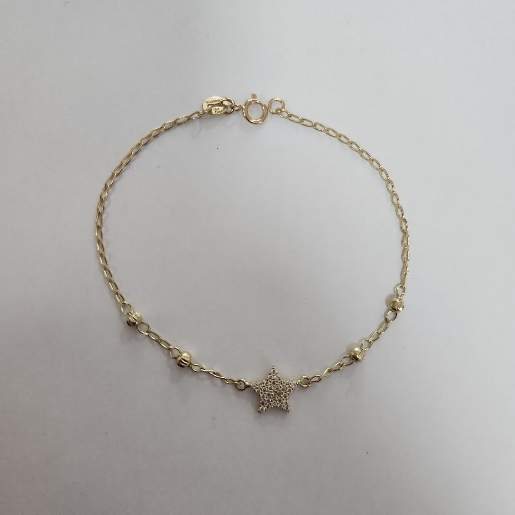 PULSERA ESPECIAL CON ESTRELLA Y CIRCONIAS 14K 18 CM 1.5 GR (NUEVO)