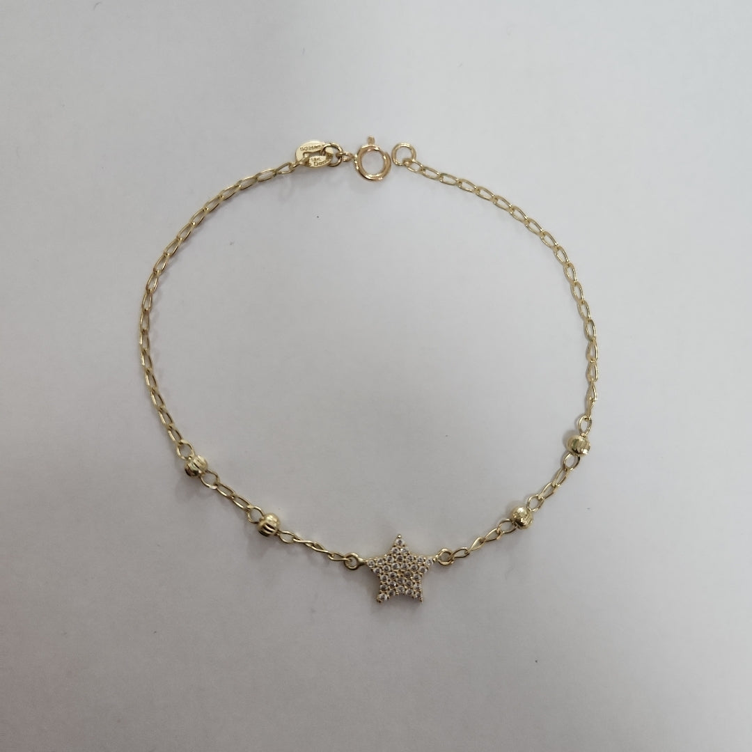 PULSERA ESPECIAL CON ESTRELLA Y CIRCONIAS 14K 18 CM 1.5 GR (NUEVO)