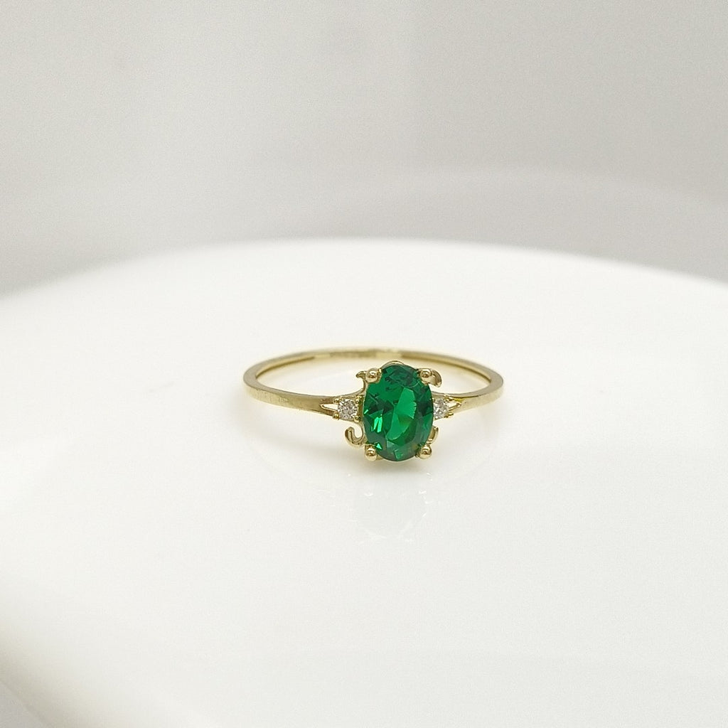 ANILLOS CON CIRCONIAS Y PIEDRA DE COLOR VERDE 14K TALLA 9 1.1 GR (NUEVO)