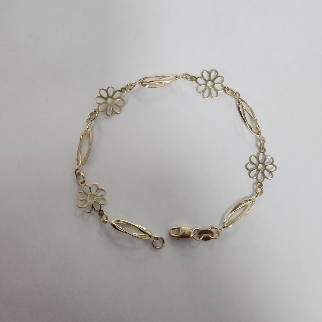 PULSERA ESPECIAL CON FLORES 14K 18 CM 2.5 GR (NUEVO)