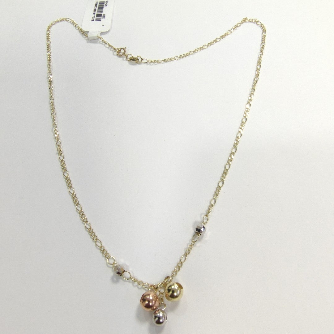 CADENA GARGANTILLA 3X1 CON ESFERAS COMBINADAS 14K 45 CM 3 GR (NUEVO)