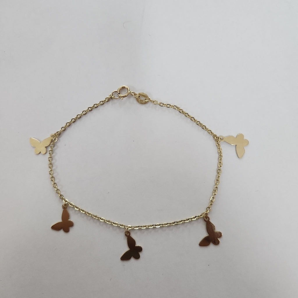 PULSERA ESPECIAL CON MARIPOSAS 14K 18 CM 2.1 GR (NUEVO)