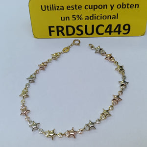PULSERA TEJIDO ESPECIAL ESTRELLAS COMBINADAS 14K 18 CM 2.2 GR (NUEVO)
