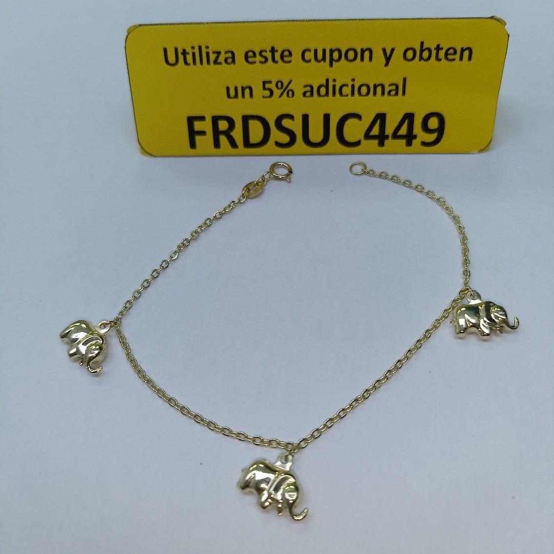 PULSERA ESPECIAL CON DIJES ELEFANTES 10K 18 CM 2.2 GR (NUEVO)