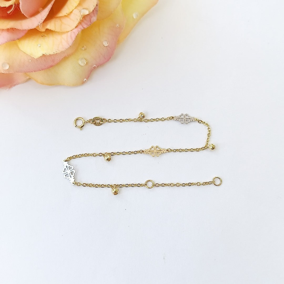 PULSERA ESPECIAL CON TREBOL 14K 18 CM 1.8 GR (NUEVO)