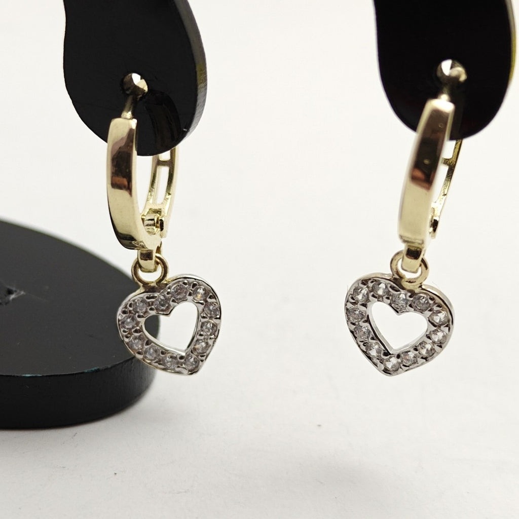 ARETES HUGGIES CON DIJE CORAZON Y CIRCONIAS 14K 2.2 GR (NUEVO)