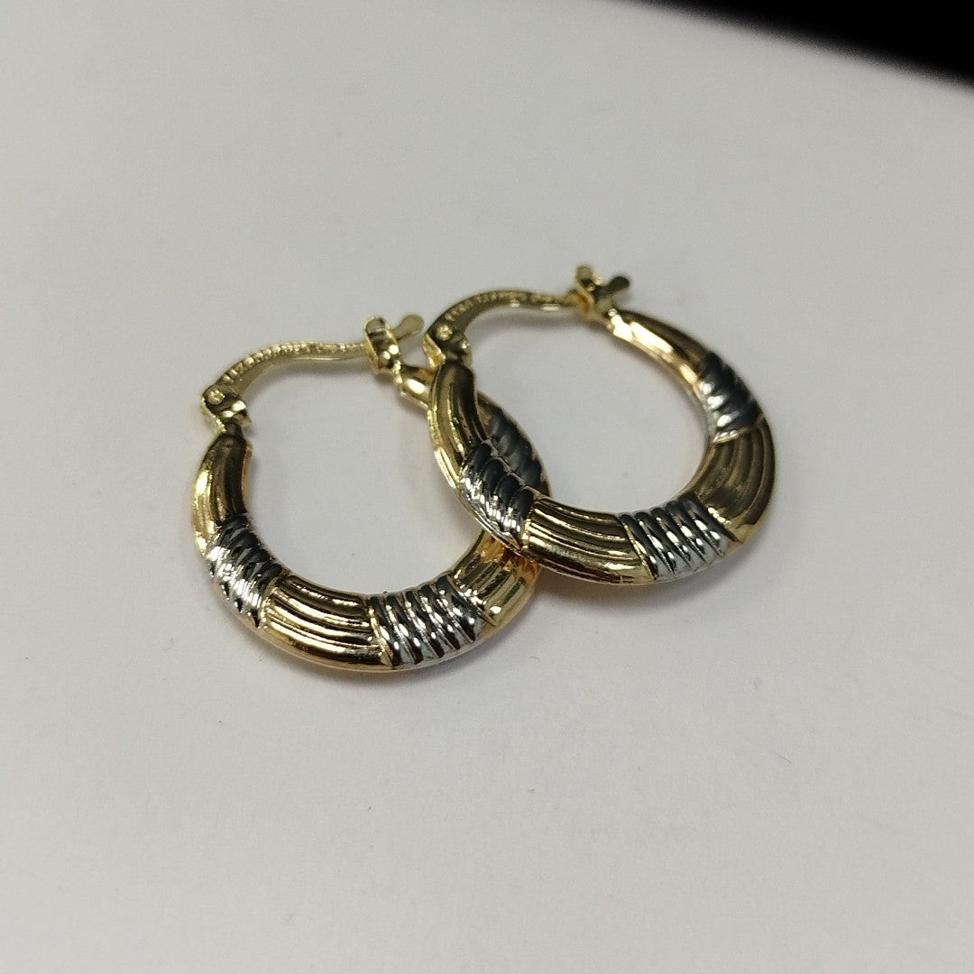 ARETES TEJIDO ARRACADAS COMBINADAS HUECAS 14K 1.9 GR (NUEVO)