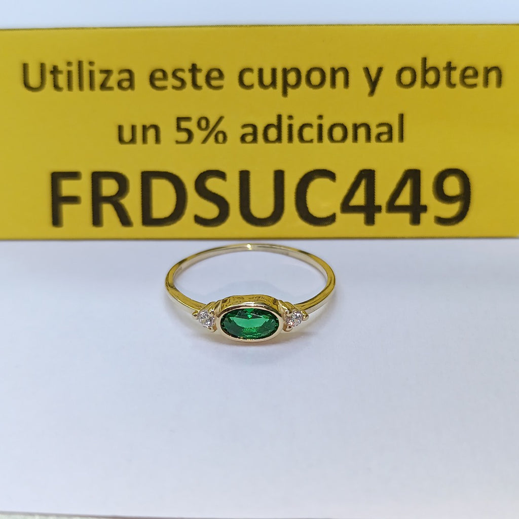 ANILLOS TEJIDO ANILLITO C CIRCONIAS Y PIEDRA VERDE 14K 8 1.2 GR (NUEVO)