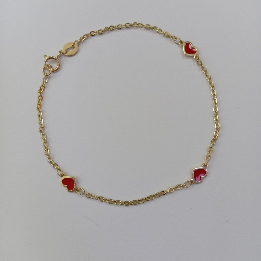 PULSERA ESPECIAL CON CORAZONES 14K 18 CM 1.4 GR (NUEVO)