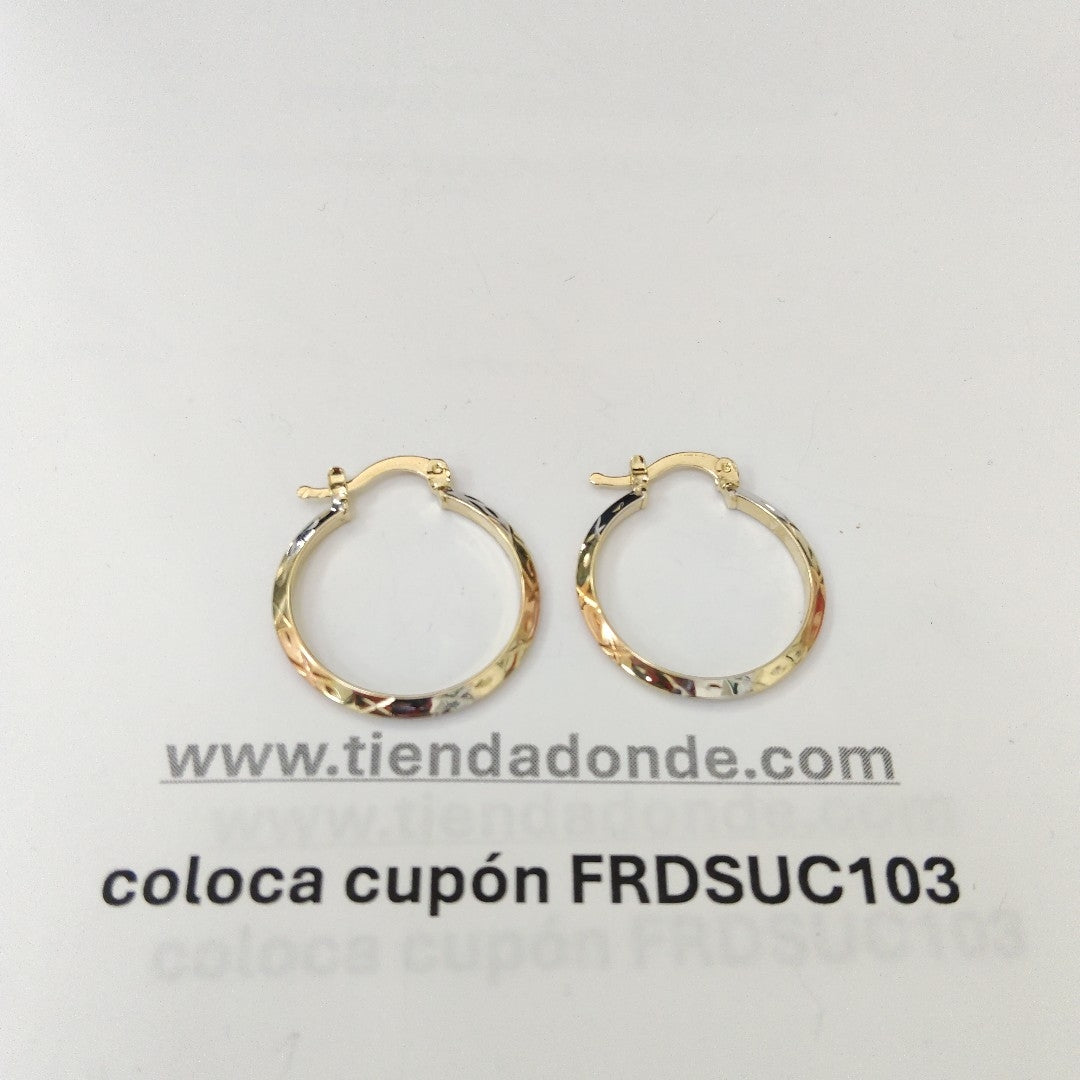 ARETES TEJIDO ARRACADAS BISELADAS COMBINADAS 14K 1.3 GR (NUEVO)