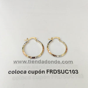 ARETES TEJIDO ARRACADAS BISELADAS COMBINADAS 14K 1.3 GR (NUEVO)