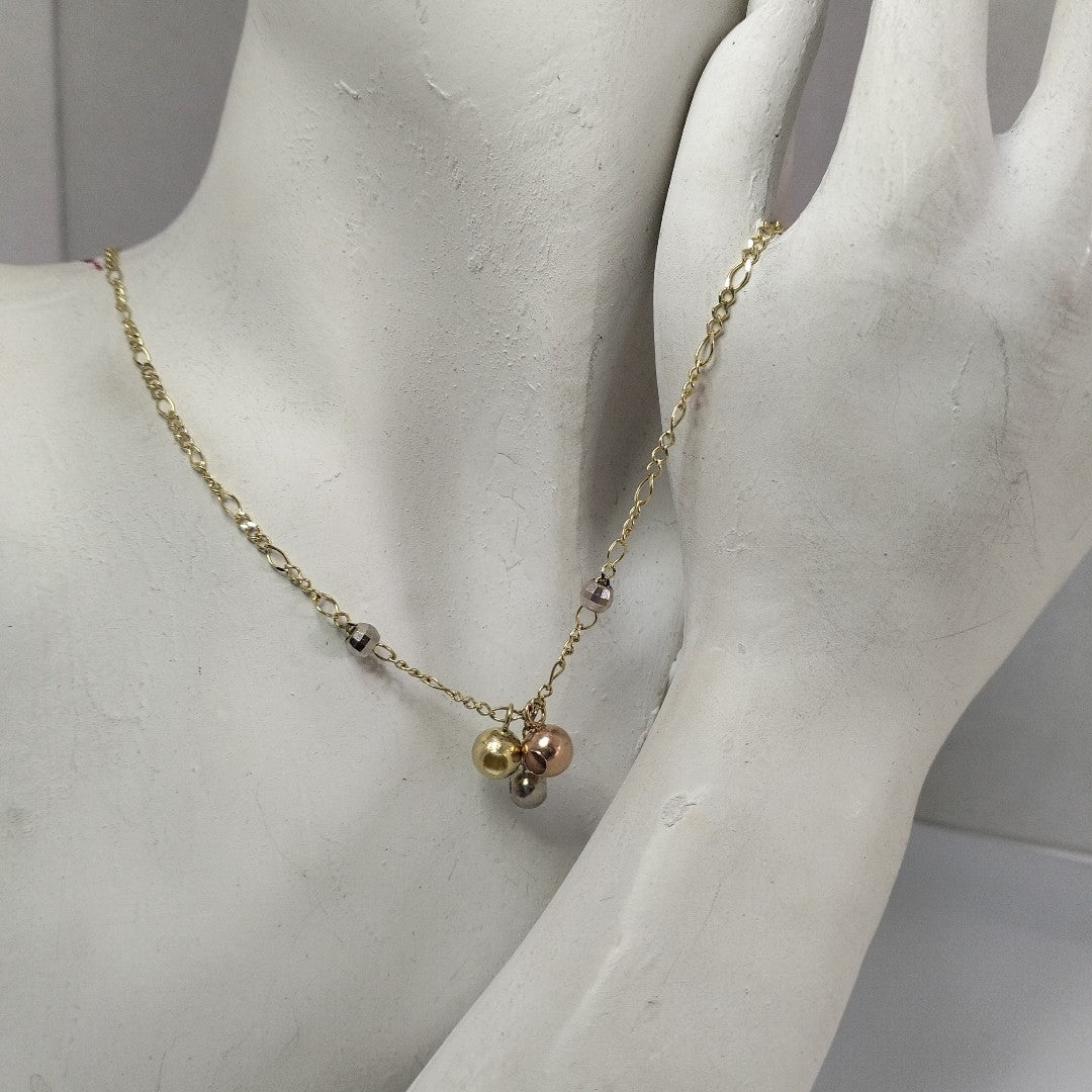 CADENA GARGANTILLA 3X1 CON ESFERAS COMBINADAS 14K 45 CM 3.1 GR (NUEVO)