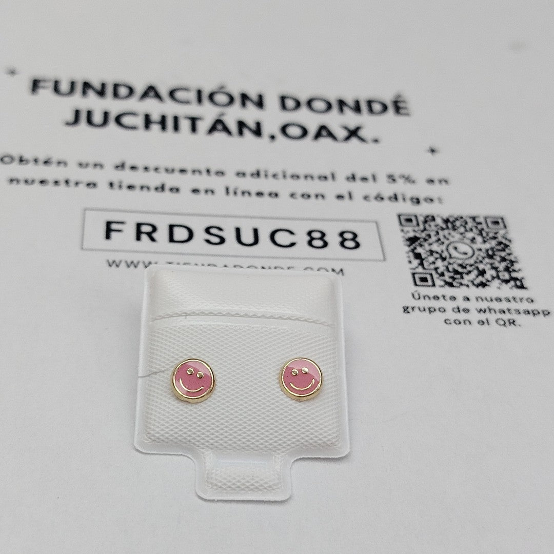 BROQUELES BROQUEL FIG SONRISA ESMALTE ROSA 14K 0.1696 GR (NUEVO)