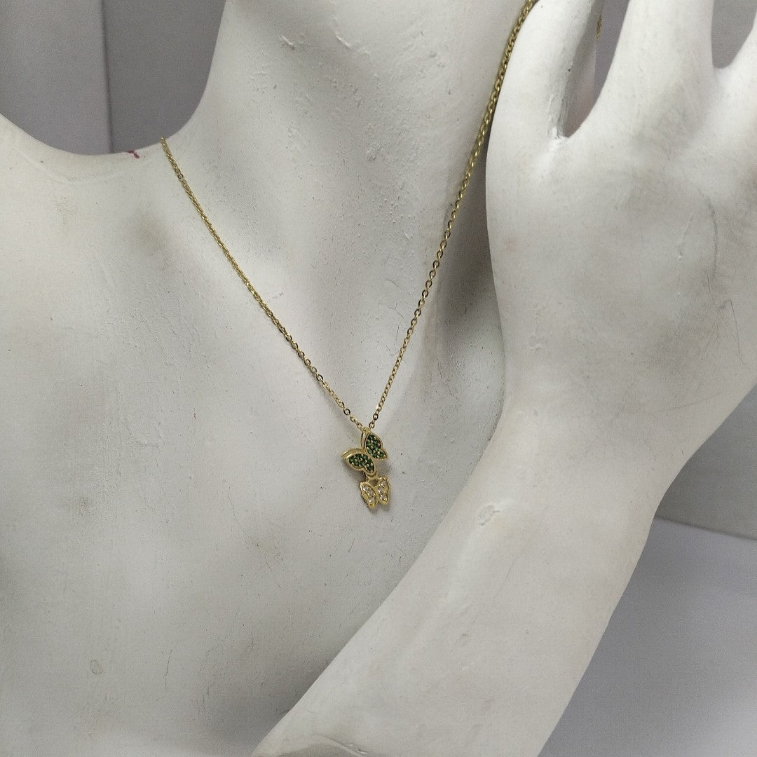 CADENA TEJIDO GARGANTILLA CON DIJE MARIPOSAS CIRCONIAS Y PIEDRAS DE COLOR 14K 45 CM 2 GR (NUEVO)