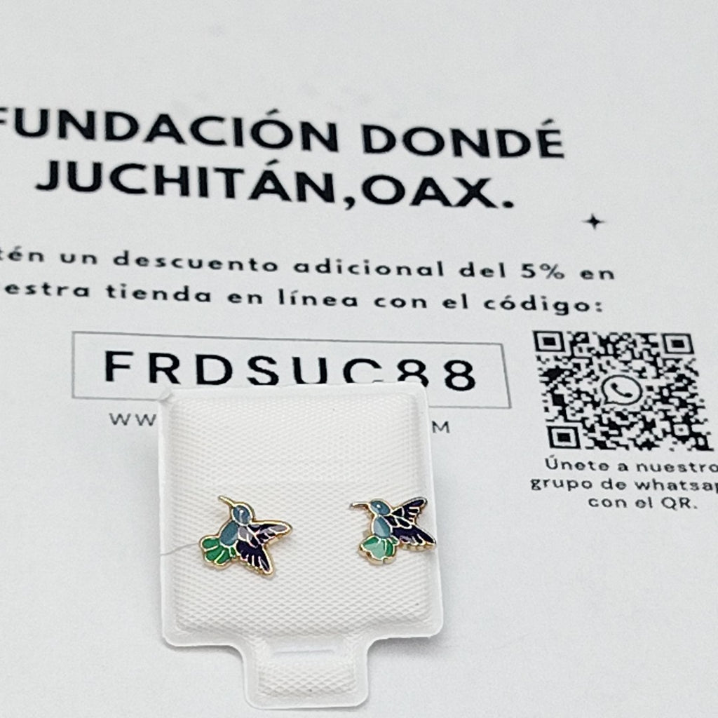BROQUELES BROQUEL FIG COLIBRI ESMALTE AZUL 14K 0.2138 GR (NUEVO)